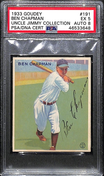 1933 Goudey Ben Chapman #191 PSA 5 (Autograph Grade 8) - Pop 1 (Highest Grade of 7 PSA Examples!), d. 1993