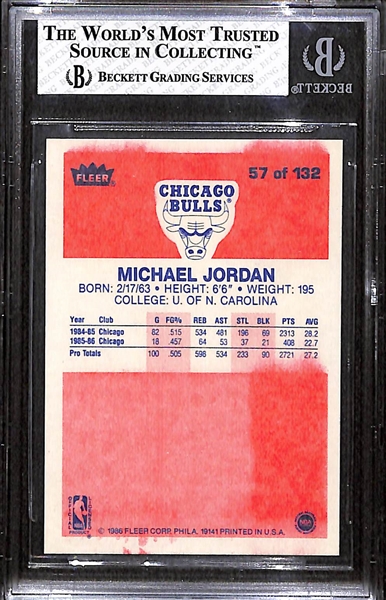 1986-87 Fleer Basketball Michael Jordan #57 Rookie Card BGS 7 (Great Centering w. (2) 9.5 Subgrades for Centering and Corners)