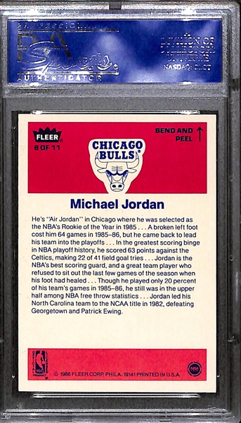 1986-87 Fleer Basketball Michael Jordan Rookie Sticker #8 PSA 8 - Great Eye Appeal!