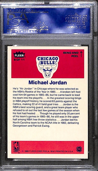 1986-87 Fleer Basketball Michael Jordan Rookie Sticker #8 PSA 8 - Great Eye Appeal!