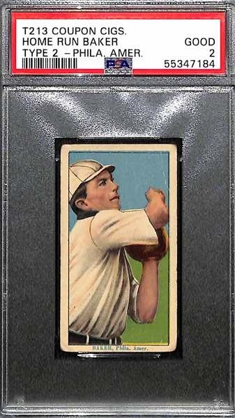 1913 T213 Coupon Cigarettes Frank Home Run Baker (HOF), Philadelphia A's, Graded PSA 2