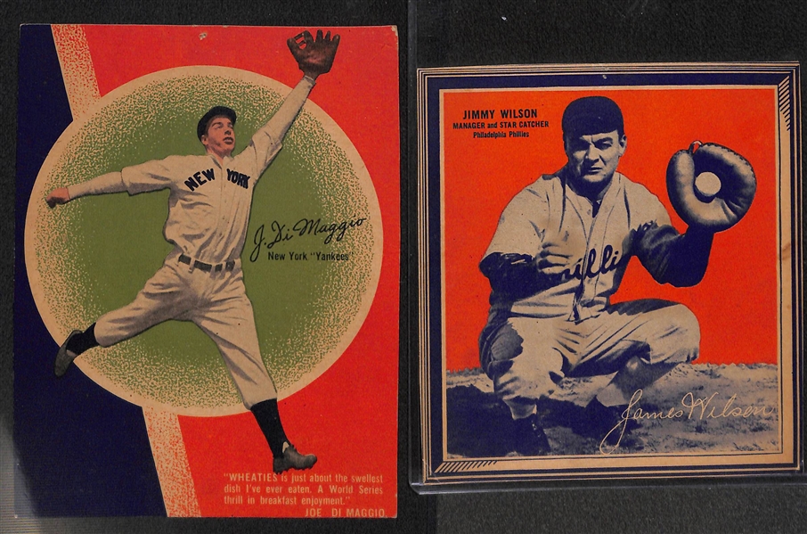 (2) 1936-1937 Wheaties Cards - Joe DiMaggio (1937 Series 9), Jimmy Wilson (1936, Series 3)