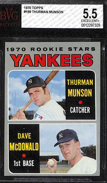 (3) 1970 Topps Graded Cards - Roberto Clemente BVG 7.5, Thurman Munson Rookie BVG 5.5, Carl Yastrzeski BVG 6