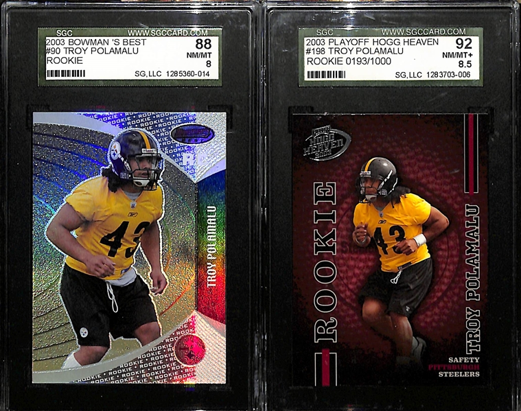 2003 Troy Polamalu Rookie Lot - Bowman's Best SGC 8 & Playoff Hogg Heaven #ed/1000 SGC 8.5