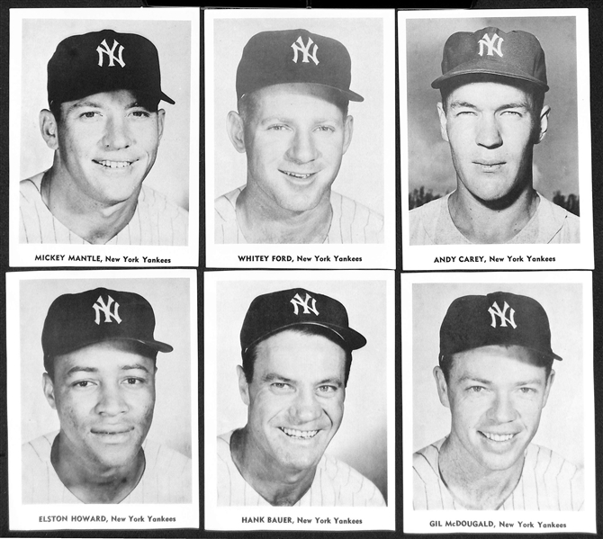 1956 Yankees 12-Photo Team Pack, 1957 Mickey Mantle Insert Photo From the Mickey Mantle Board Game, & 1959 Bazooka Blony NY Yankees Felt Patch