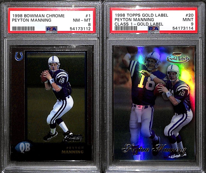 1998 Peyton Manning Rookie Lot - Bowman Chrome #1 PSA 8 and Gold Label Class 1 PSA 9
