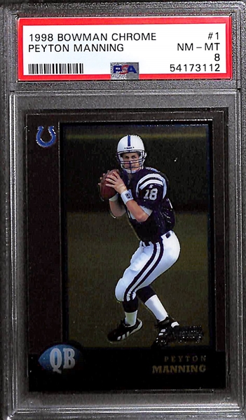 1998 Peyton Manning Rookie Lot - Bowman Chrome #1 PSA 8 and Gold Label Class 1 PSA 9