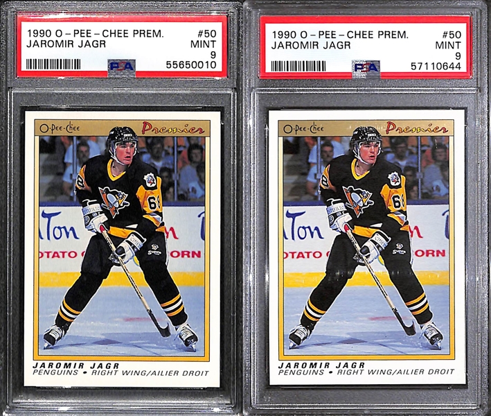 (2) 1990-91 OPC Premier Jaromir Jagr #50 Rookie Cards - Both Graded PSA 9 Mint
