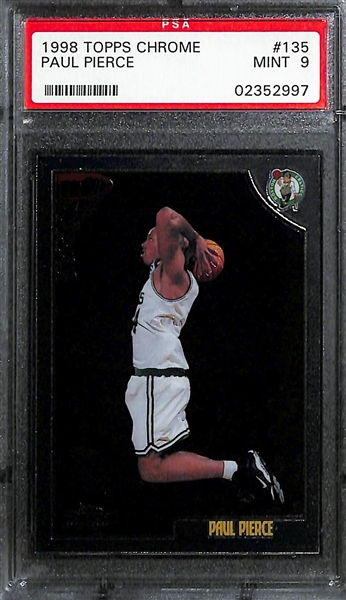 Lot of (3) Basketball Rookie Cards w. 1998 Topps Chrome Paul Pierce PSA 9 and (2) 1996 Score Board Allen Iverson Rookies
