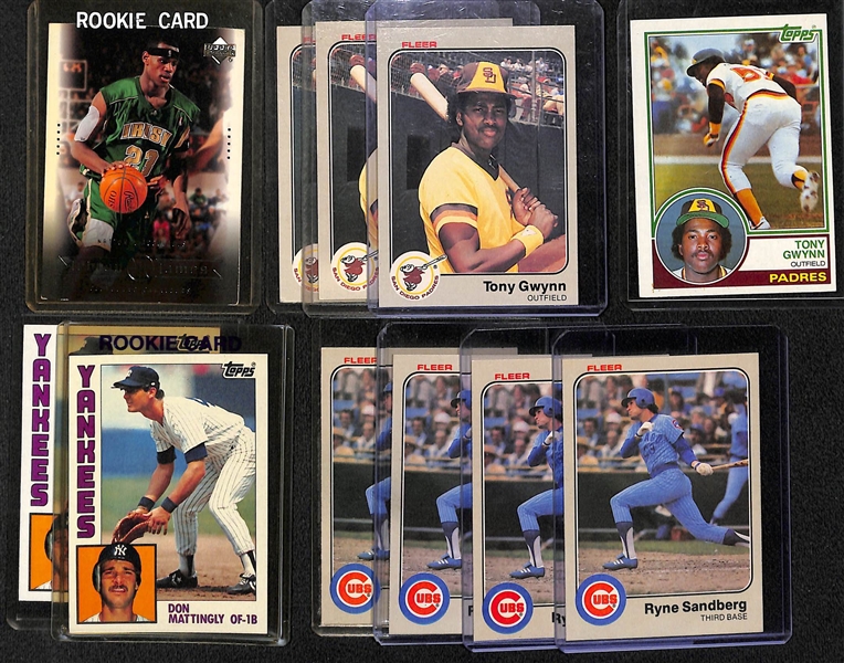 (22) Baseball and Basketball Rookie Stars Including Lebron James, Tony Gwynn, Mattingly, (4) R. Sandberg