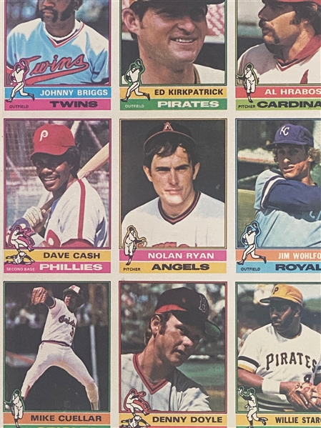 Lot of (2) 1970s Uncut Topps Sheets - 1975 w. Winfield & 1976 w. Nolan Ryan 