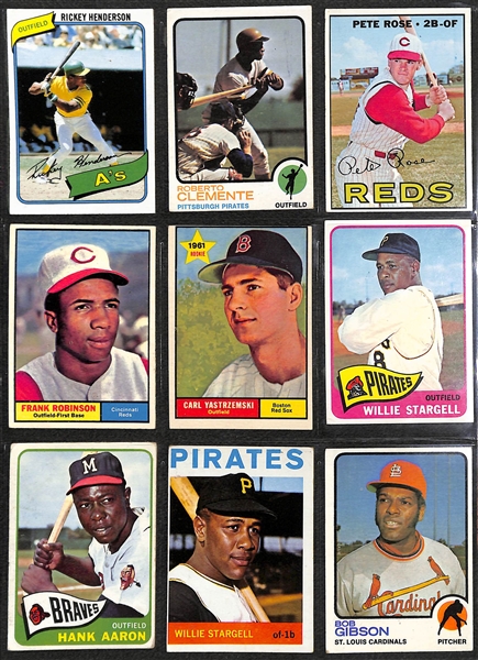 Lot of (125+) Mostly 1960's-80's Baseball Star and Rookie Cards Inc. Clemente, Aaron, Henderson