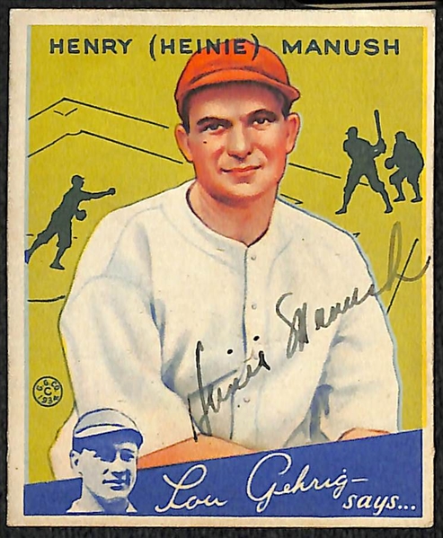 (17) Secretarial (Non-Authentic) Signed 1934 Goudey Cards w. Manush, Suhr, Mancuso, (2) French, (2) Beck, (2) Kuhel, +