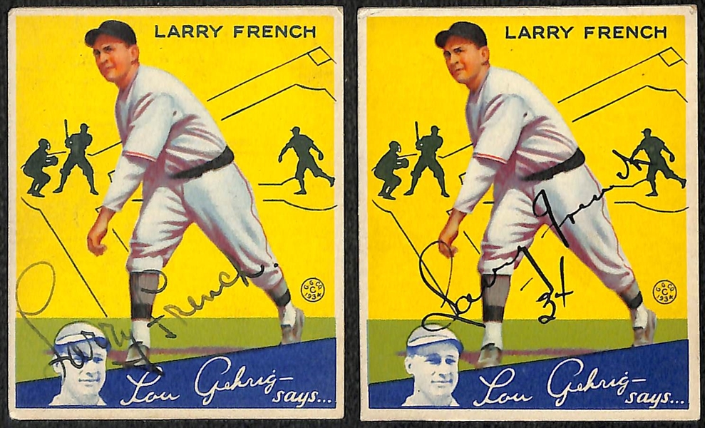 (17) Secretarial (Non-Authentic) Signed 1934 Goudey Cards w. Manush, Suhr, Mancuso, (2) French, (2) Beck, (2) Kuhel, +