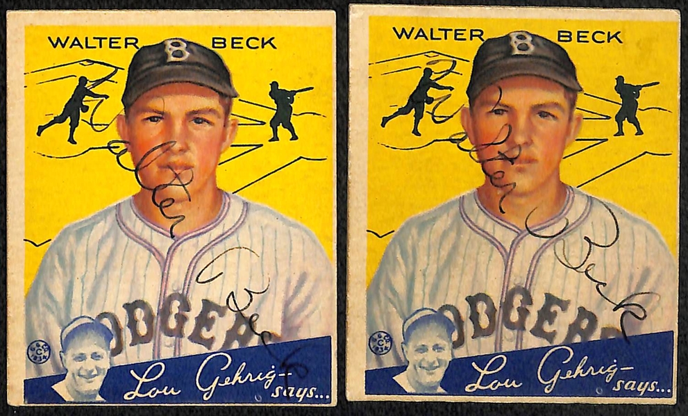 (17) Secretarial (Non-Authentic) Signed 1934 Goudey Cards w. Manush, Suhr, Mancuso, (2) French, (2) Beck, (2) Kuhel, +