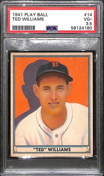 1941 Play Ball Ted Williams #14 (3rd Year Card) Graded PSA 3.5