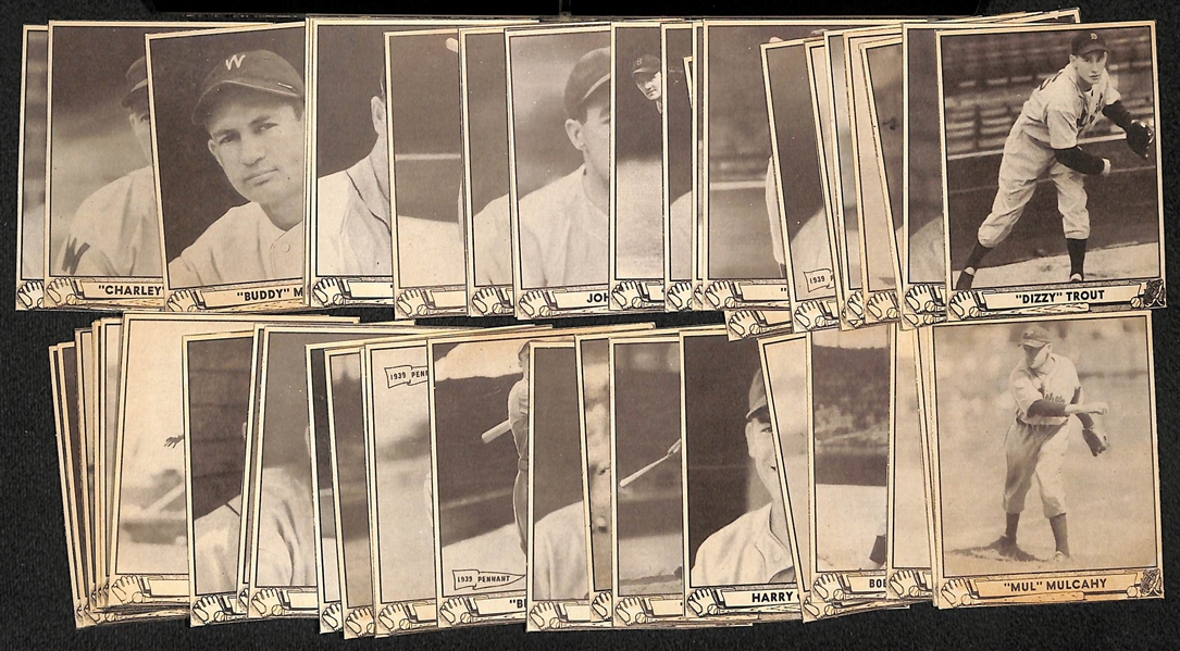 Lot of (50) Authentic/Trimmed 1940 Play Ball Cards w. Manush, Dressen, Craft, Berg, Dizzy Trout, +