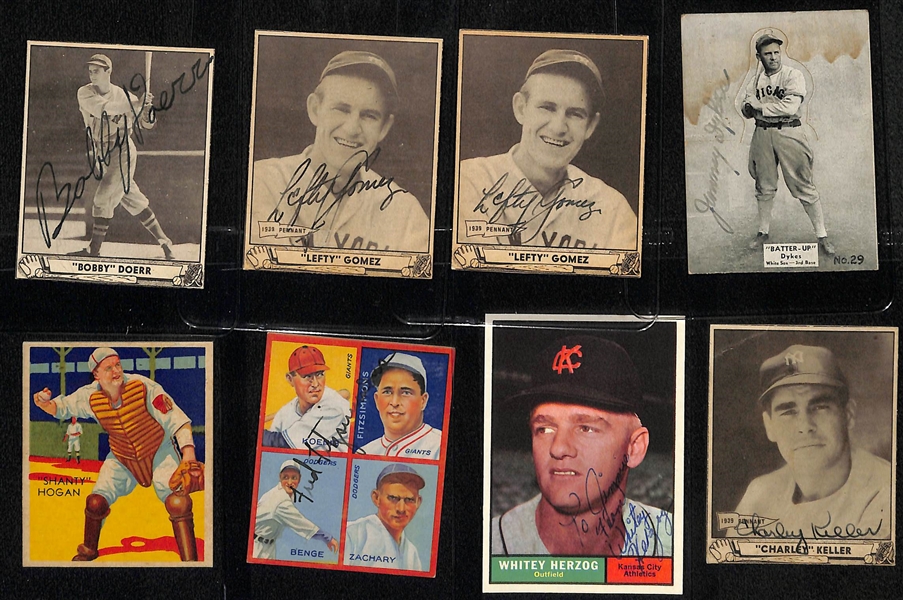 Lot of (15) Secretarial (Non-Authentic) Signed Baseball Cards w. Doerr, (2) Gomez, Dykes, +