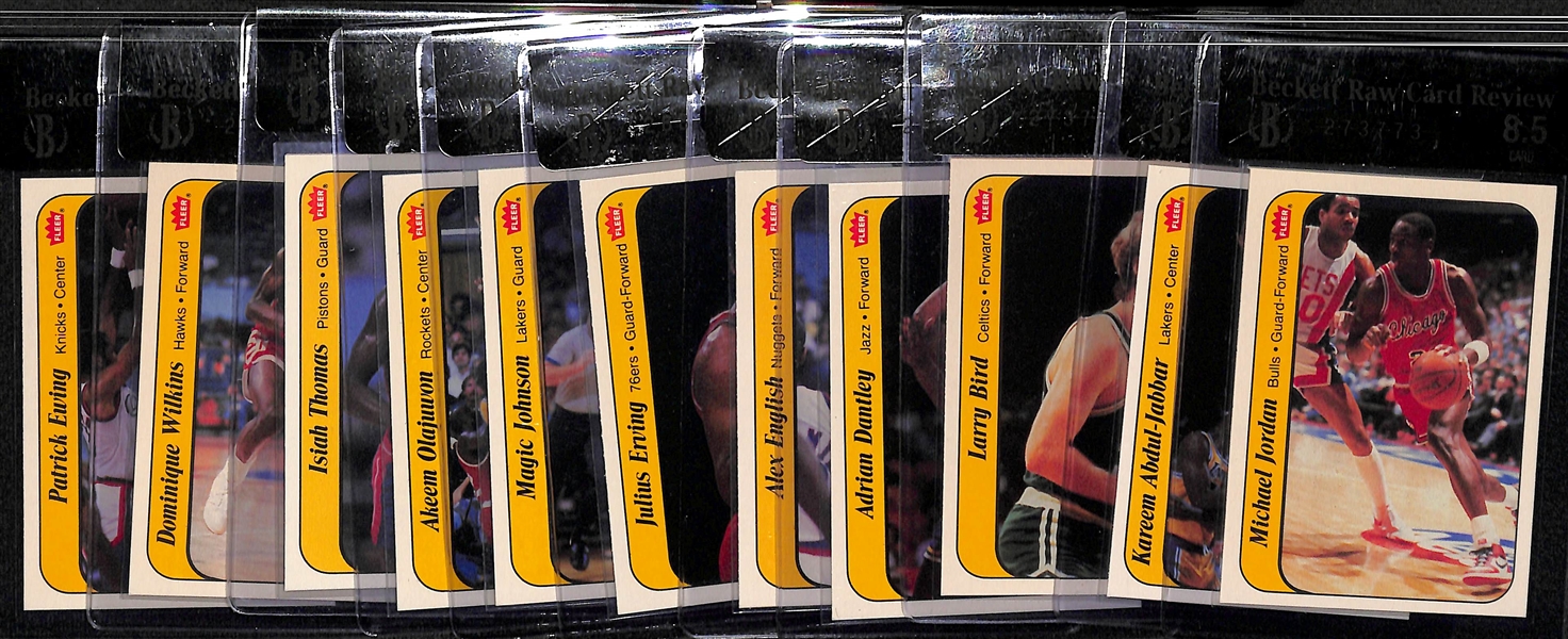 1986-87 Fleer Complete Sticker Set - All (11) Raw Graded BGS 8.5 w. Michael Jordan Rookie Sticker