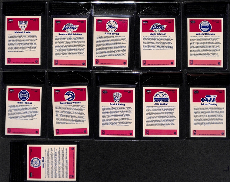 1986-87 Fleer Complete Sticker Set - All (11) Raw Graded BGS 8.5 w. Michael Jordan Rookie Sticker