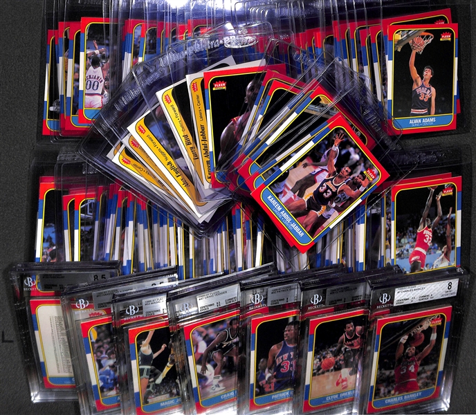 Mostly Pack-Fresh 1986-87 Fleer Card and Sticker Set (Missing Jordan Card and Sticker) - w. 7 BGS Graded Cards (Grades between 8 and 9) - 131 of 132 Cards and 10 of 11 Stickers