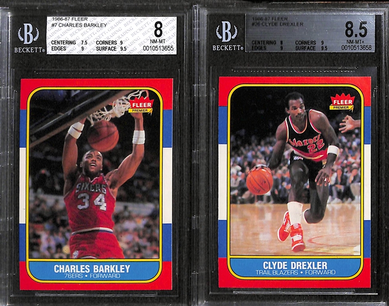 Mostly Pack-Fresh 1986-87 Fleer Card and Sticker Set (Missing Jordan Card and Sticker) - w. 7 BGS Graded Cards (Grades between 8 and 9) - 131 of 132 Cards and 10 of 11 Stickers