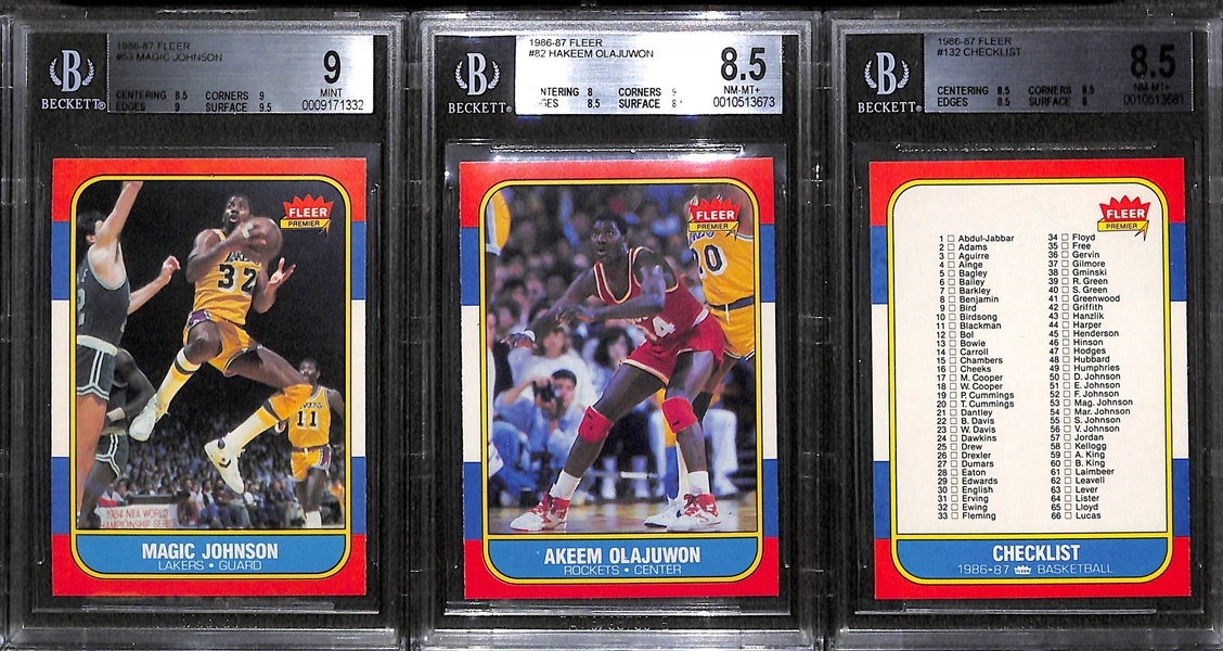 Mostly Pack-Fresh 1986-87 Fleer Card and Sticker Set (Missing Jordan Card and Sticker) - w. 7 BGS Graded Cards (Grades between 8 and 9) - 131 of 132 Cards and 10 of 11 Stickers