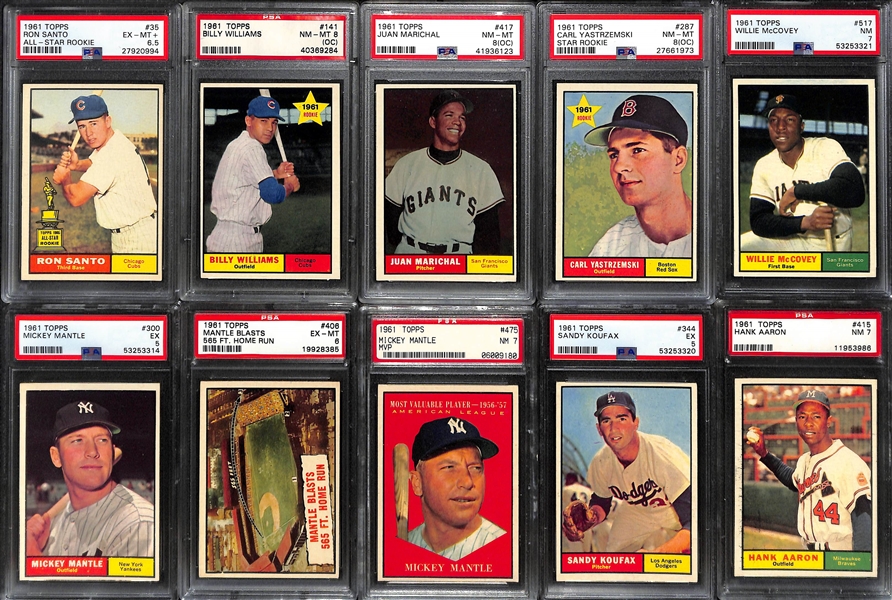 1961 Topps Baseball Complete Set from Card #1-522 (No High Numbers) - All PSA Graded - 90% of Set PSA 7 or Better