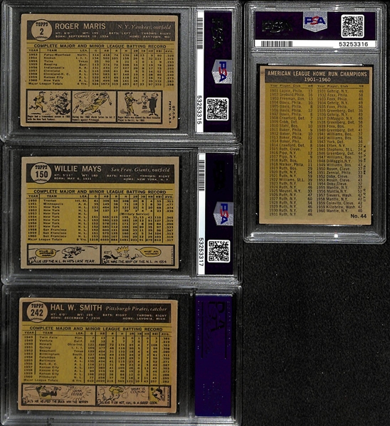 1961 Topps Baseball Complete Set from Card #1-522 (No High Numbers) - All PSA Graded - 90% of Set PSA 7 or Better