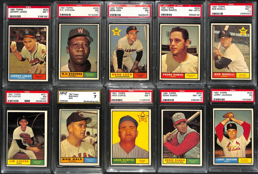 1961 Topps High Number Baseball Card Set of 65 Cards from #523-589 - All PSA Graded - 97% of Set PSA 7 or Better 