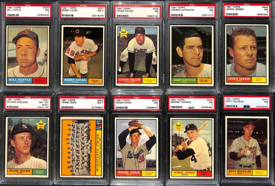 1961 Topps High Number Baseball Card Set of 65 Cards from #523-589 - All PSA Graded - 97% of Set PSA 7 or Better 