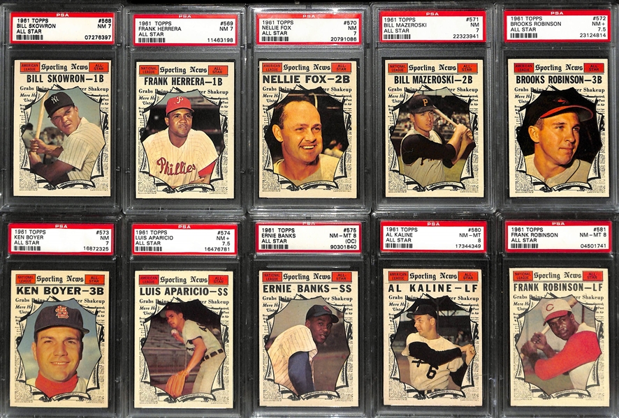 1961 Topps High Number Baseball Card Set of 65 Cards from #523-589 - All PSA Graded - 97% of Set PSA 7 or Better 