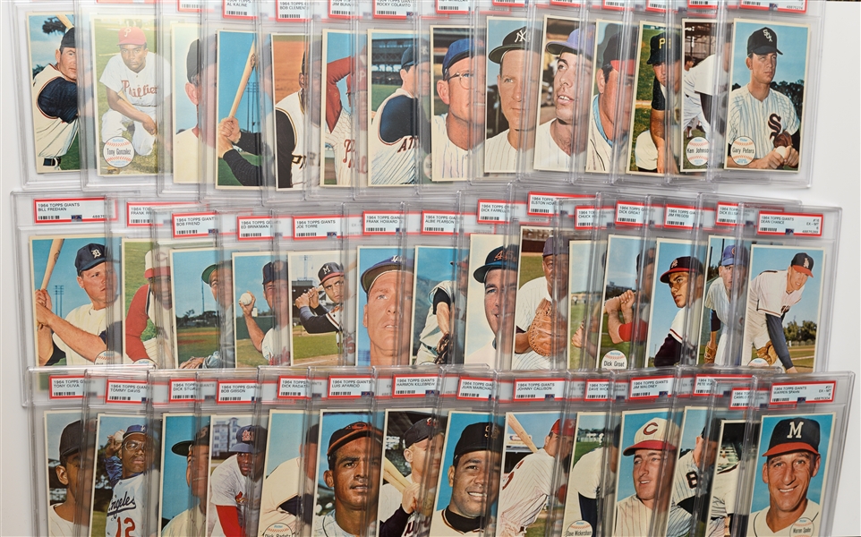 1964 Topps Giants Complete Set of 60 Cards - ALL PSA Graded (Mostly PSA 4 to PSA 8) w. Willie May & Hank Aaron PSA 6 