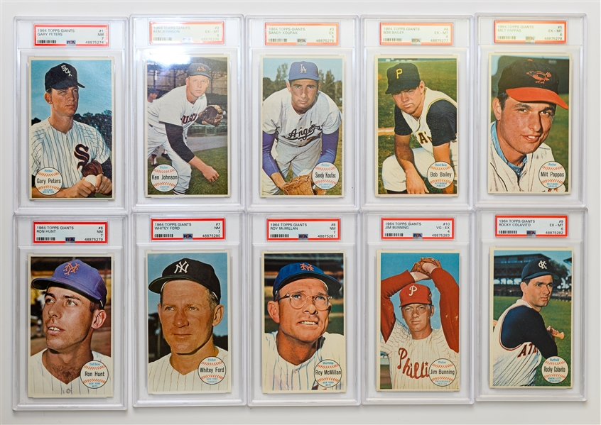 1964 Topps Giants Complete Set of 60 Cards - ALL PSA Graded (Mostly PSA 4 to PSA 8) w. Willie May & Hank Aaron PSA 6 