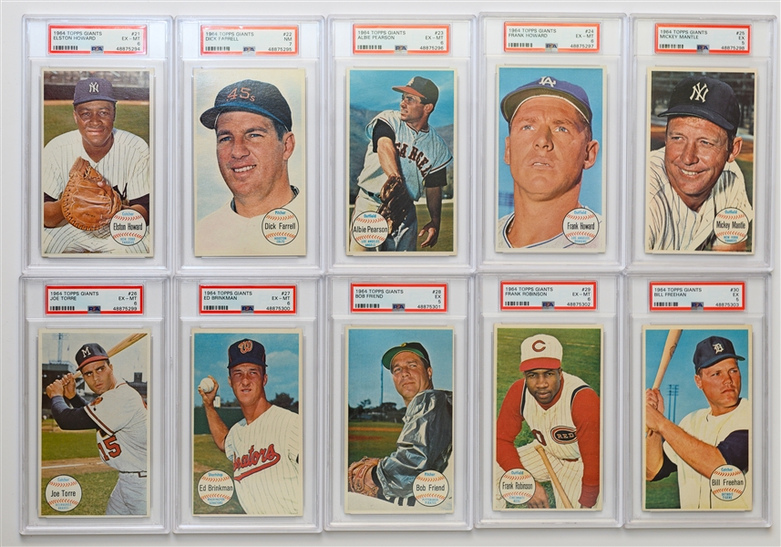 1964 Topps Giants Complete Set of 60 Cards - ALL PSA Graded (Mostly PSA 4 to PSA 8) w. Willie May & Hank Aaron PSA 6 