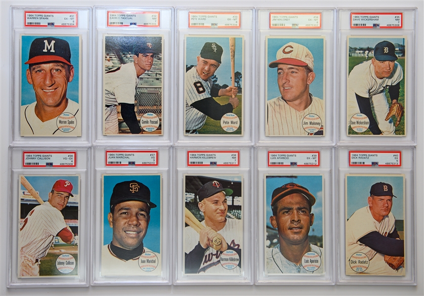 1964 Topps Giants Complete Set of 60 Cards - ALL PSA Graded (Mostly PSA 4 to PSA 8) w. Willie May & Hank Aaron PSA 6 