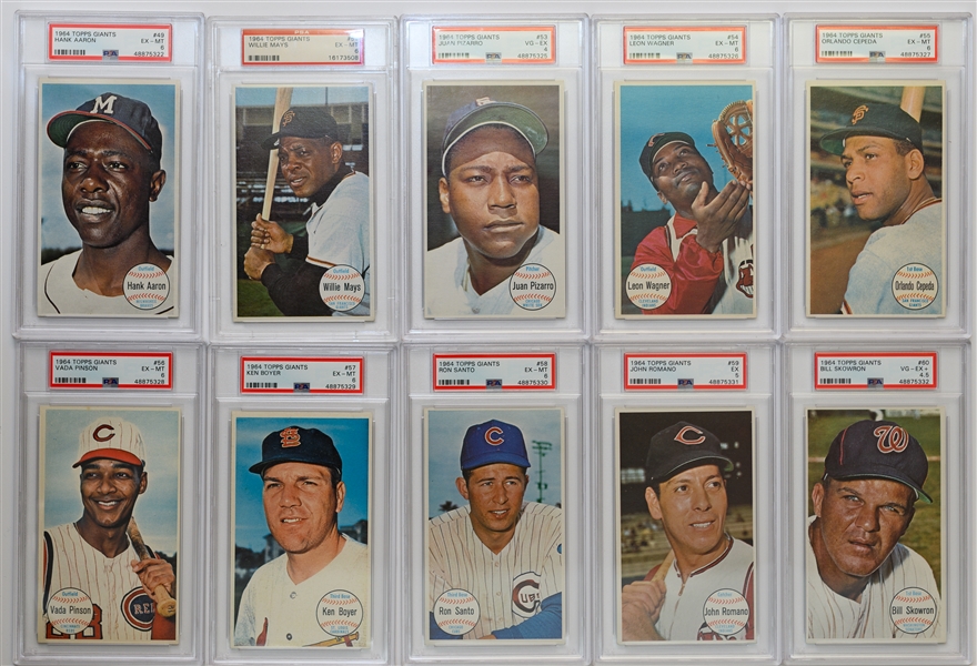 1964 Topps Giants Complete Set of 60 Cards - ALL PSA Graded (Mostly PSA 4 to PSA 8) w. Willie May & Hank Aaron PSA 6 
