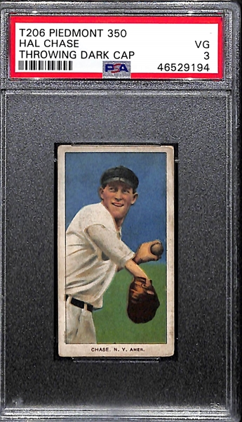 1909-11 T206 Piedmont 350 Hal Chase - Throwing Dark Cap - PSA 3