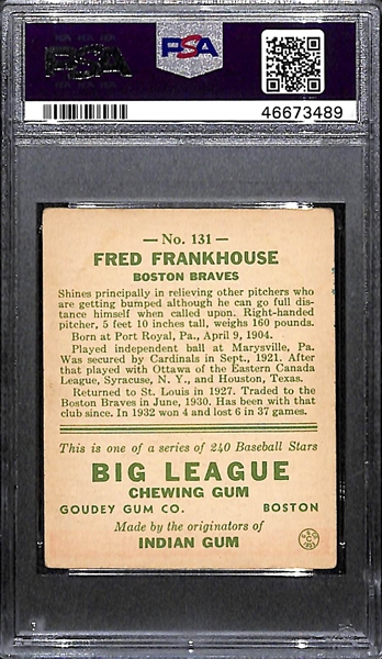 1933 Goudey Fred Frankhouse #131 PSA 3.5 (Autograph Grade 8) - Only 2 Graded Higher (11 PSA Graded Examples) - d. 1989