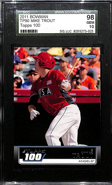 2011 Bowman Topps 100 Mike Trout #TP90 Rookie Card Graded SGC 10 Gem Mint
