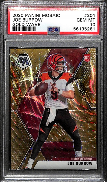 2020 Panini Mosaic TMall Joe Burrow #201 Gold Wave Rookie #ed 6/17 PSA 10 - Extremely Rare Rookie Card!