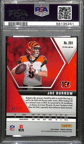 2020 Panini Mosaic TMall Joe Burrow #201 Gold Wave Rookie #ed 6/17 PSA 10 - Extremely Rare Rookie Card!