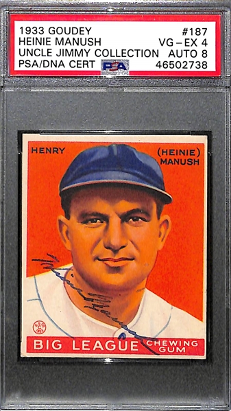 Signed 1933 Goudey Heinie Manush PSA 4 (Auto Grade 8) From The Uncle Jimmy Collection