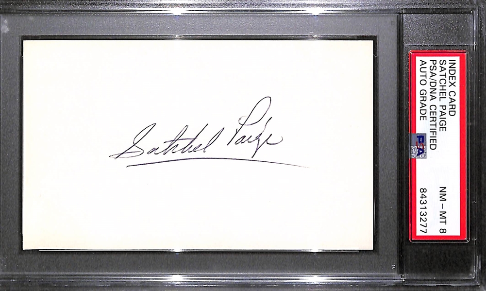 Satchell Paige Signed Index Card - PSA/DNA Encased w. Autograph Grade 8