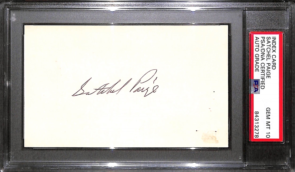 Satchell Paige Signed Index Card - PSA/DNA Encased w. Autograph Grade 10