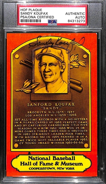 Sandy Koufax Signed Baseball HOF Plaque Card - PSA/DNA Encased