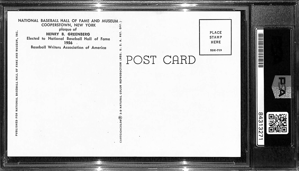 Hank Greenberg Signed Baseball HOF Plaque Card - PSA/DNA Encased - Paper Loss on Plaque Card