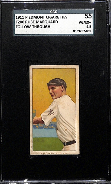 1911 T206 Rube Marquard Follow Through (HOF) Tobacco Card Graded SGC 4.5 (Piedmont 350-460, Factory No. 25)