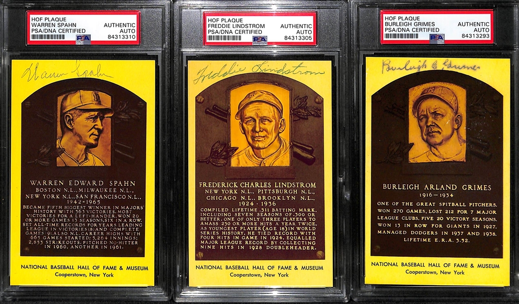 Lot of (5) PSA/DNA Slabbed HOF Plaque Cards - Frisch, Irvin, Spahn, Lindstrom, Grimes