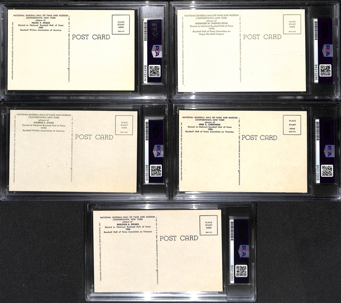 Lot of (5) PSA/DNA Slabbed HOF Plaque Cards - Frisch, Irvin, Spahn, Lindstrom, Grimes